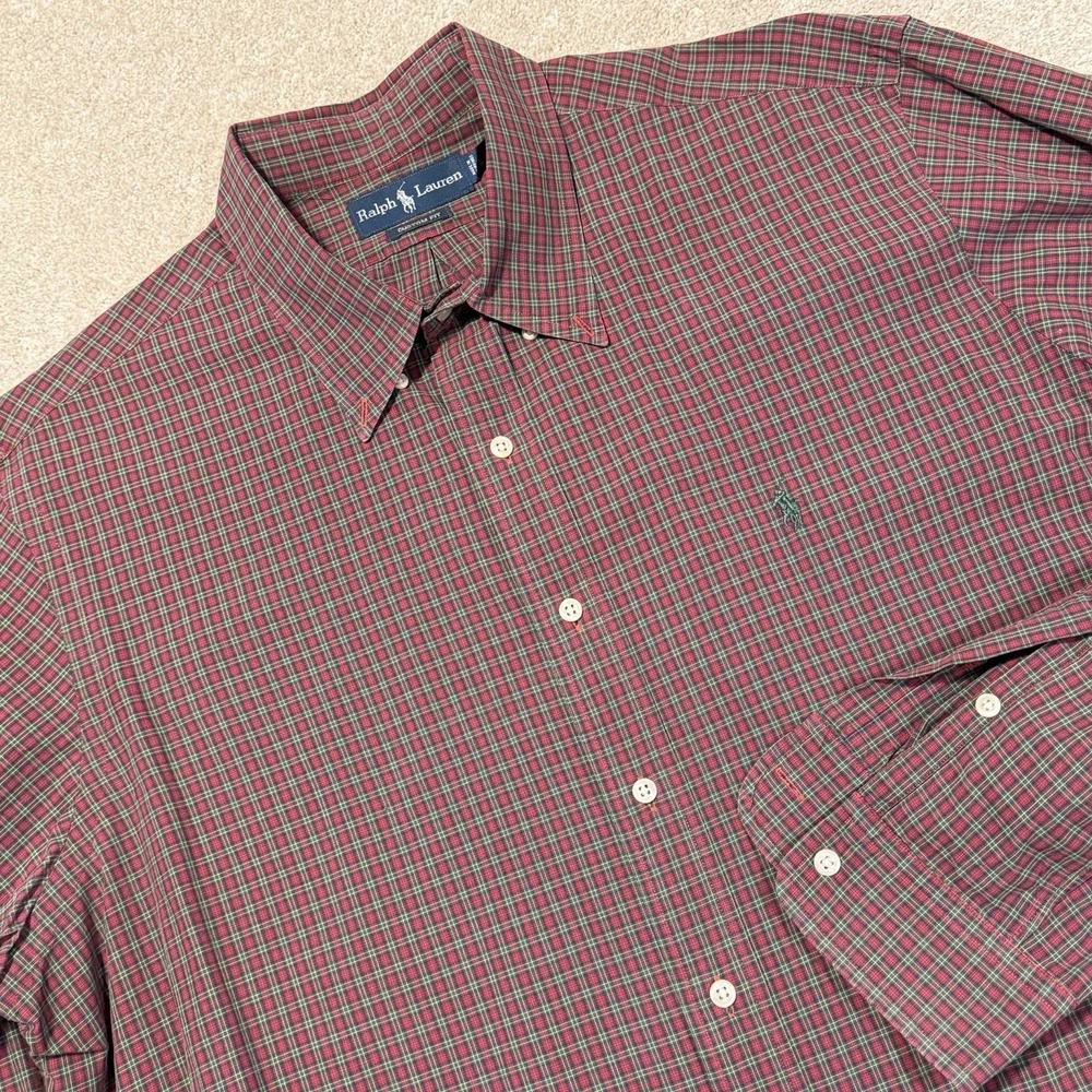 Ralph Lauren‎ Shirt Mens XXL Red Plaid Custom Fit Button Down Cotton Long Sleeve